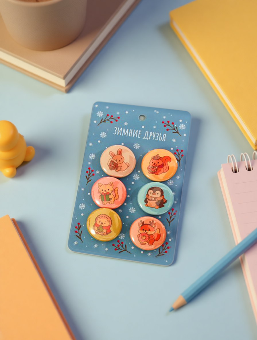 Набор значков «Зимние друзья» — милые аксессуары для создания праздничного настроения — фото 6